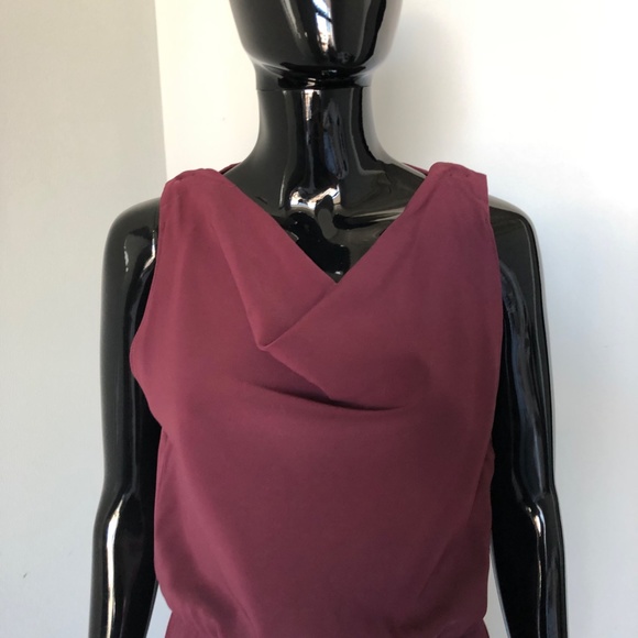 ALICE + OLIVIA 4-6 S SMALL BURGUNDY WINE RED SILKY SHEATH DRAPE NECK DRESS - Picture 3 of 11